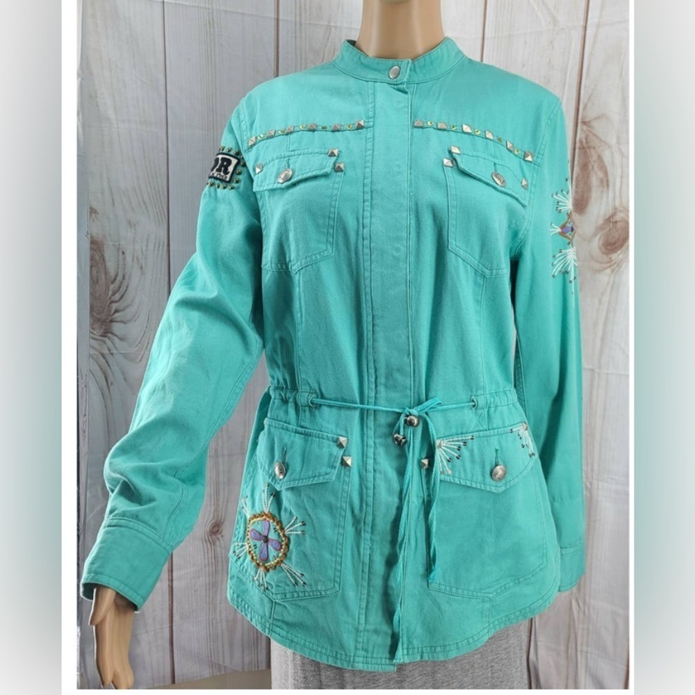 Double D Ranch Embroidered Studded Turquoise Jacket Blazer Western. Size XS